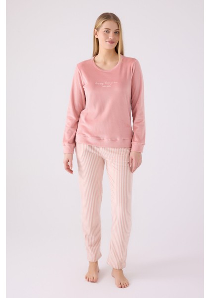Pıerre Cardın Kadın Uzun Kol Pijama Takım PC8916 Retro Pembe