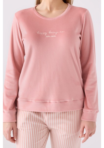 Pıerre Cardın Kadın Uzun Kol Pijama Takım PC8916 Retro Pembe