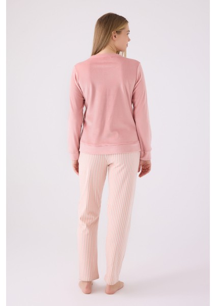 Pıerre Cardın Kadın Uzun Kol Pijama Takım PC8916 Retro Pembe