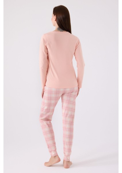 Pıerre Cardın Kadın Uzun Kol Pijama Takım PC8917 Açık Somon