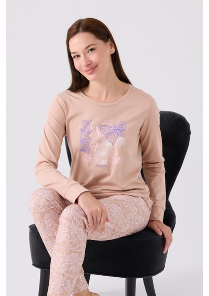 Pıerre Cardın Kadın Uzun Kol Pijama Takım PC8878 Vizon modelleri
