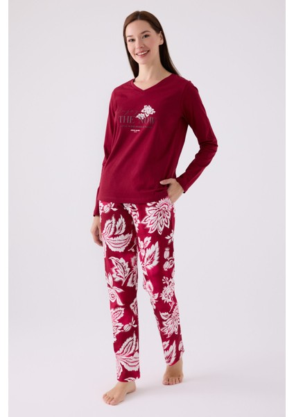 Pıerre Cardın Kadın Uzun Kol Pijama Takım PC8865 Vişne