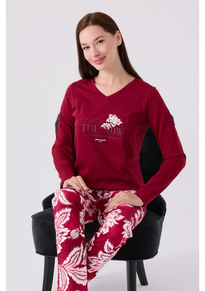 Pıerre Cardın Kadın Uzun Kol Pijama Takım PC8865 Vişne modelleri