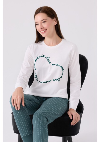 Kadın Uzun Kol Pijama Takım AR3050 Krem