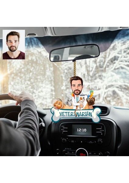 Veteriner Hekim Tasarımlı Ahşap Araba Dikiz Ayna Süsü