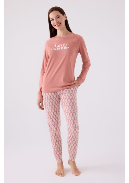 Kadın Uzun Kol Pijama Takım AR3072 Retro Pembe