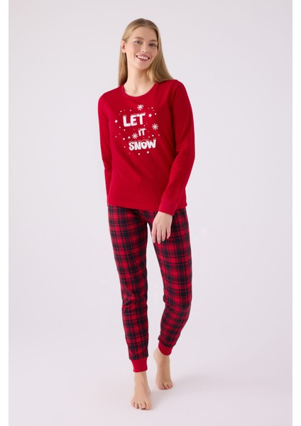 Kadın Uzun Kol Pijama Takım AR3105 Kırmızı modelleri