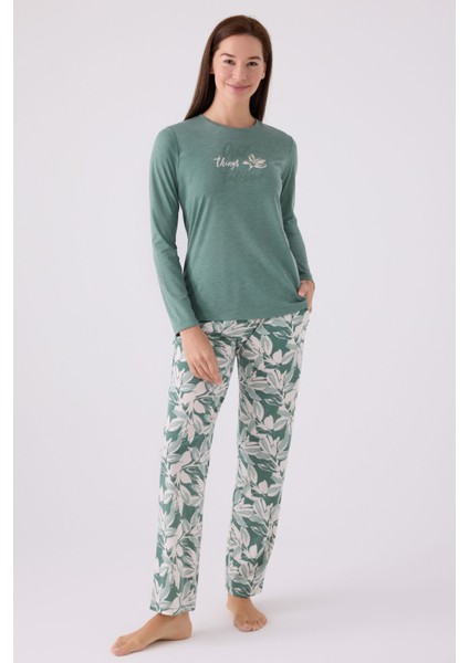 Kadın Uzun Kol Pijama Takım AR3115 Yeşil