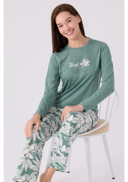 Kadın Uzun Kol Pijama Takım AR3115 Yeşil modelleri