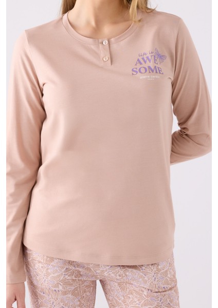 Pıerre Cardın Kadın Uzun Kol Pijama Takım PC8879 Vizon fırsatları