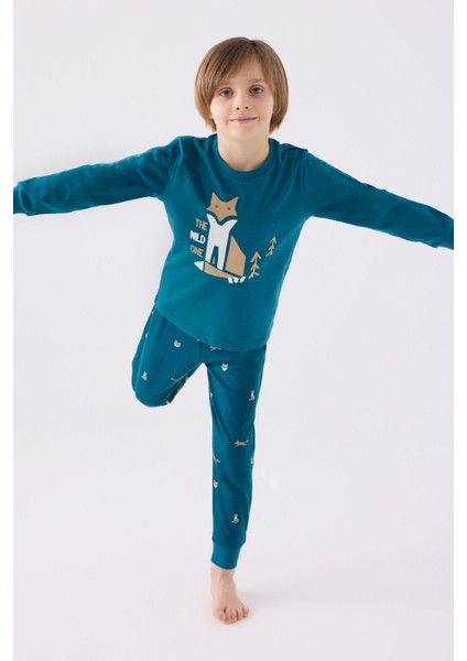 Erkek Çocuk Uzun Kol Pijama Takım RP3432 Koyu Ördek Yeşili
