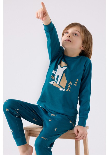 Erkek Çocuk Uzun Kol Pijama Takım RP3432 Koyu Ördek Yeşili