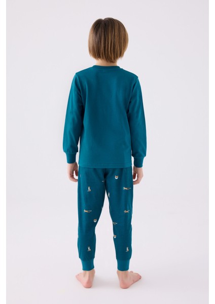 Erkek Çocuk Uzun Kol Pijama Takım RP3432 Koyu Ördek Yeşili