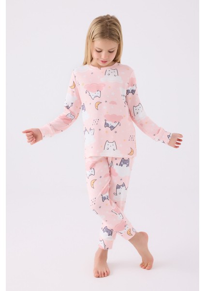 Kız Çocuk Uzun Kol Pijama Takım RP3460 Açık Pembe