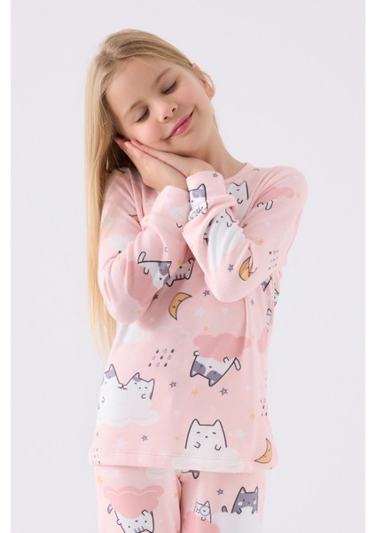 Kız Çocuk Uzun Kol Pijama Takım RP3460 Açık Pembe