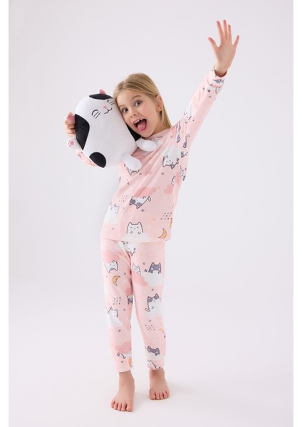 Kız Çocuk Uzun Kol Pijama Takım RP3460 Açık Pembe
