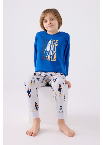 Erkek Çocuk Mavi Uzun Kol Pijama Takım modelleri