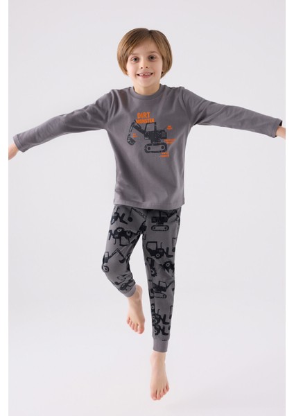 Erkek Çocuk Uzun Kol Pijama Takım RP3424 Koyu Gri