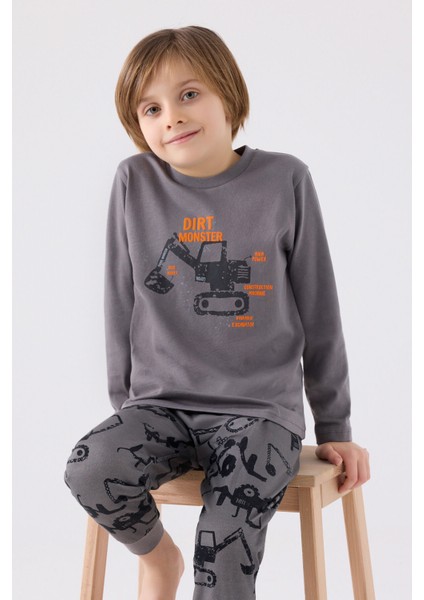 Erkek Çocuk Uzun Kol Pijama Takım RP3424 Koyu Gri