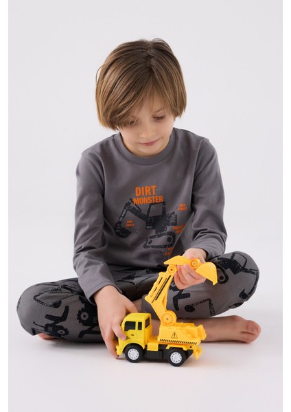 Erkek Çocuk Uzun Kol Pijama Takım RP3424 Koyu Gri