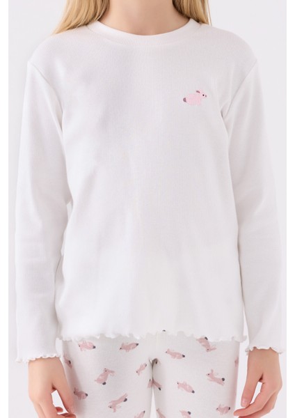 Kız Çocuk Uzun Kol Pijama Takım RP3458 Krem
