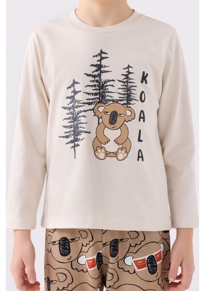 Erkek Çocuk Krem Uzun Kol Pijama Takım fırsatları