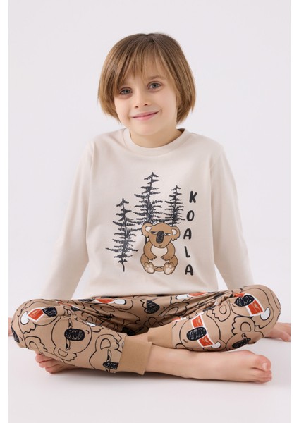 Erkek Çocuk Krem Uzun Kol Pijama Takım modelleri