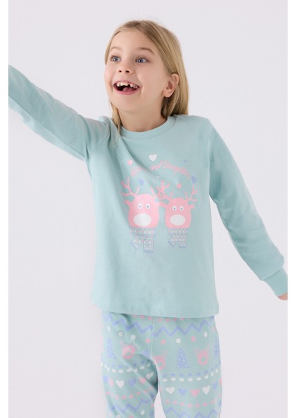 Kız Çocuk Uzun Kol Pijama Takım RP3486 Su Yeşili fiyatları