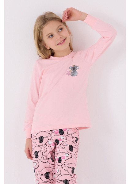 Kız Çocuk Uzun Kol Pijama Takım RP3491 Açık Pembe