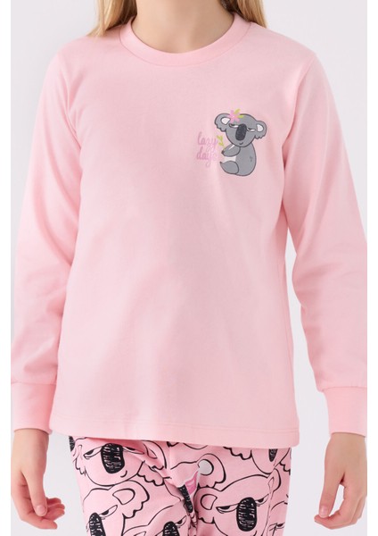 Kız Çocuk Uzun Kol Pijama Takım RP3491 Açık Pembe