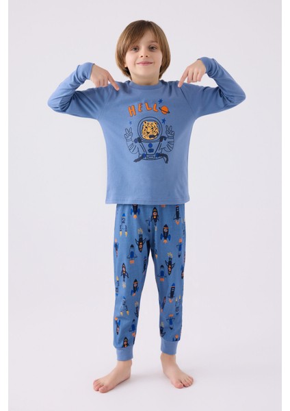 Erkek Çocuk Uzun Kol Pijama Takım RP3443 Mavi