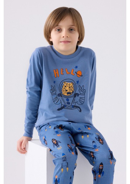 Erkek Çocuk Uzun Kol Pijama Takım RP3443 Mavi