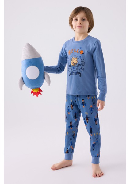 Erkek Çocuk Uzun Kol Pijama Takım RP3443 Mavi