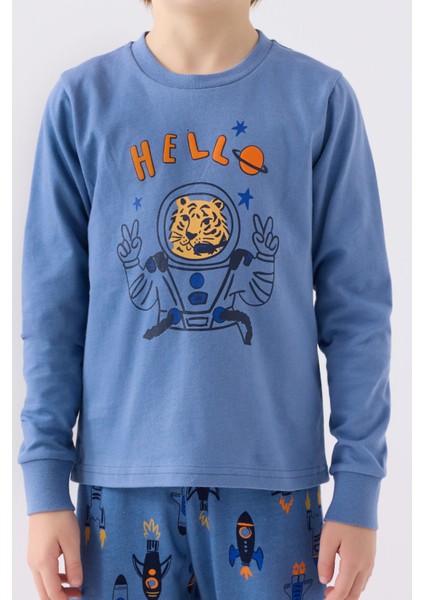 Erkek Çocuk Uzun Kol Pijama Takım RP3443 Mavi