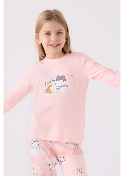 Kız Çocuk Uzun Kol Pijama Takım RP3461 Açık Pembe