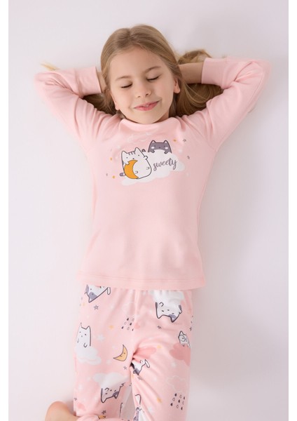 Kız Çocuk Uzun Kol Pijama Takım RP3461 Açık Pembe