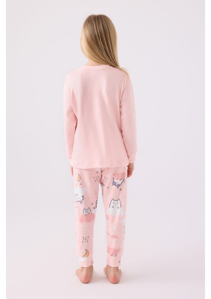Kız Çocuk Uzun Kol Pijama Takım RP3461 Açık Pembe