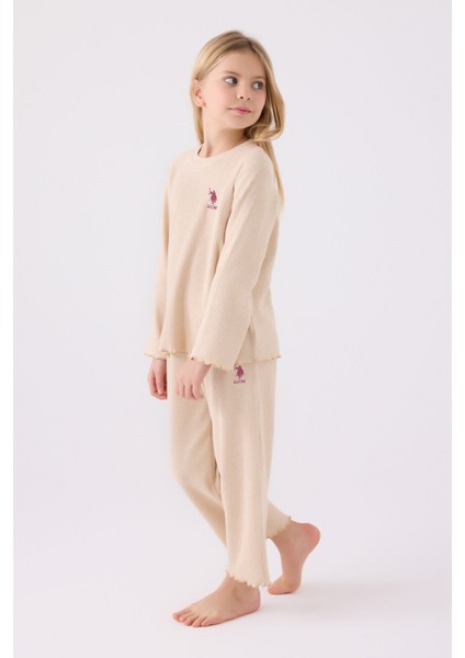 Kız Çocuk Krem Uzun Kol Pijama Takım modelleri