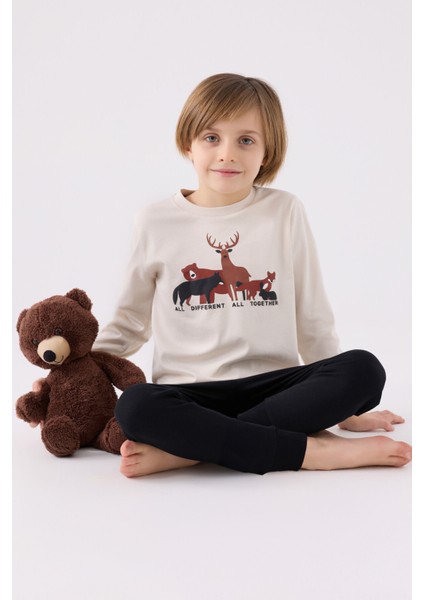Erkek Çocuk Uzun Kol Pijama Takım RP3452 Bej modelleri