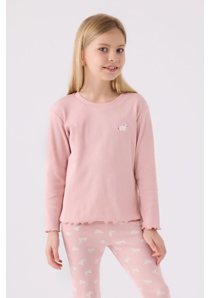 Kız Çocuk Uzun Kol Pijama Takım RP3458 Somon
