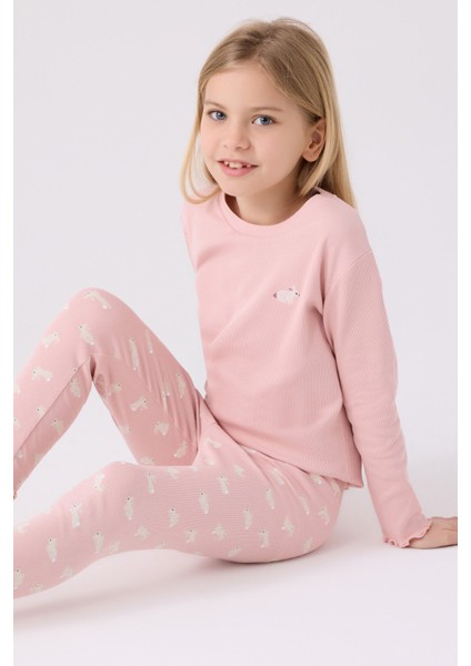 Kız Çocuk Uzun Kol Pijama Takım RP3458 Somon