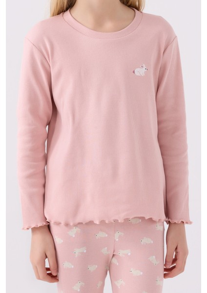 Kız Çocuk Uzun Kol Pijama Takım RP3458 Somon