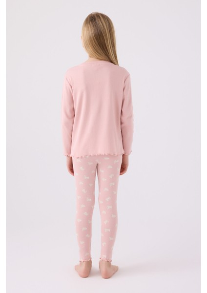 Kız Çocuk Uzun Kol Pijama Takım RP3458 Somon