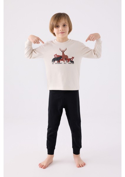 Erkek Çocuk Uzun Kol Pijama Takım RP3452 Bej