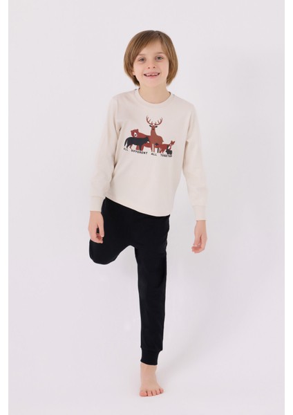 Erkek Çocuk Uzun Kol Pijama Takım RP3452 Bej