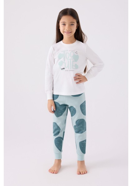 Kız Çocuk Uzun Kol Pijama Takım RP3471 Su Yeşili