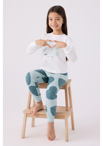 Kız Çocuk Uzun Kol Pijama Takım RP3471 Su Yeşili modelleri
