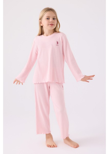 U.S. Polo Assn. Kız Çocuk Uzun Kol Pijama Takım US1986 Açık Pembe