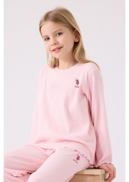 U.S. Polo Assn. Kız Çocuk Uzun Kol Pijama Takım US1986 Açık Pembe