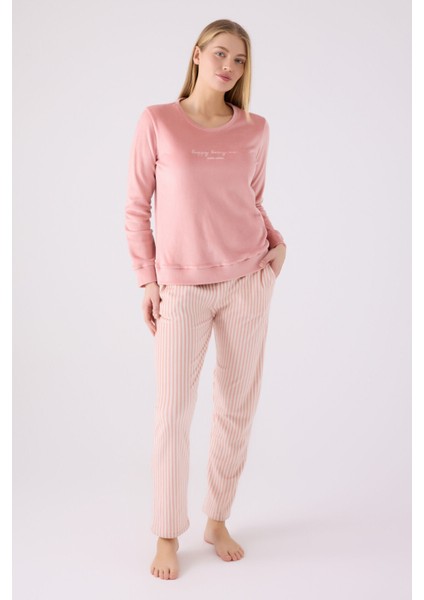 Pıerre Cardın Kadın Uzun Kol Pijama Takım PC8916 Retro Pembe